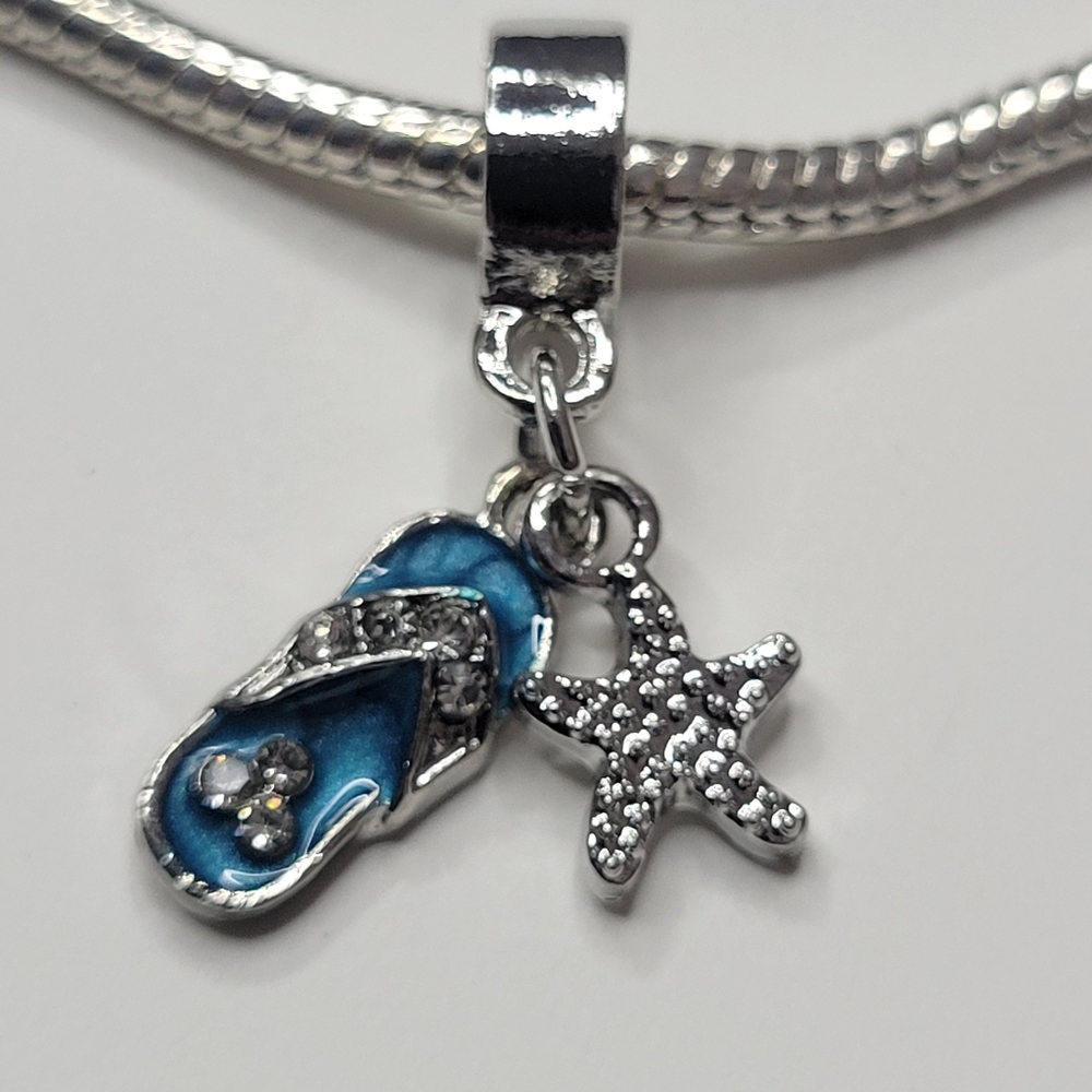 New! For Pandora Charm Bracelet Blue Silver Color Sandal Starfish Dangle Charm